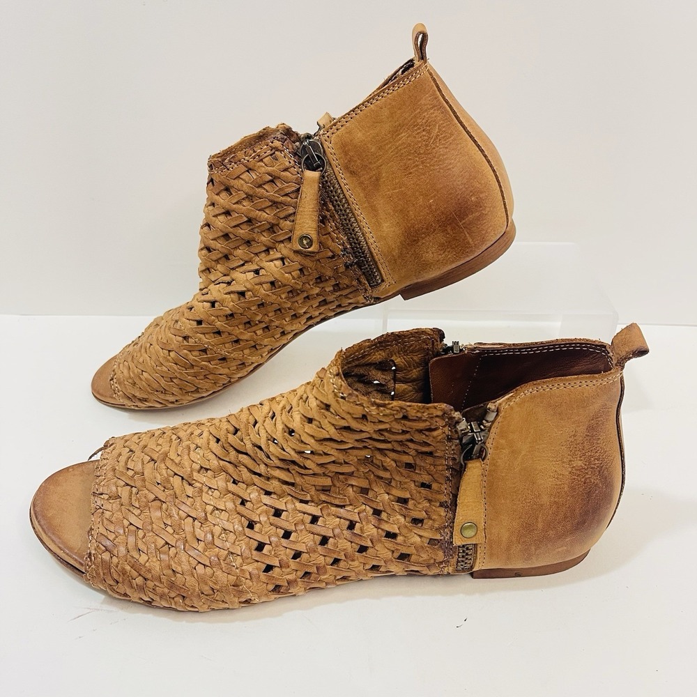 Sundance Woven Leather Asheville Double Zip Peep Toe Sandal EU 40/US 9-9.5 Brown